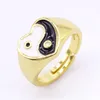 10Pcs 2021 Latest Design Gold Plated Metal Yin and Yang Rings Colorful Enamel Heart Women Jewelry Bijoux Accessories