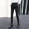 Calças masculinas 2021 Último estilo britânico Black Slim Fit Skinny Terno Calça Formal Long Calças Masculinas Qualidade Alongamento Casual Homens