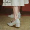 SOPHITINA Pumps Woman White Pointed Toe Genuine Leather Mental Wave Shape Decoration High Square Heel Office Lady Shoe FO01 210513