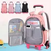 حقائب مدرسية 2021 أطفال عجلات حقائب الظهر القابلة للإزالة الأطفال مع 3 الدرج الفتيات عربة مدرسية حقيبة الأمتعة