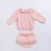 Automne-rose tricoté costumes baby enfants vêtements ensembles de pull girls volants à manches longues + pp courte 2pcs 210521