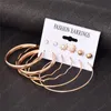 6 paires/ensemble boucles d'oreilles créoles pour femmes Vintage or mélange perles goujon rond cercle boucle d'oreille ensemble filles perle boucles d'oreilles