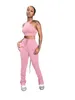 Fitness Stacked Leggings Tracksuit Women Summer Lounge wear Sleeveless Tank Crop Top with Sweatpants Two Piece Set Jogging Femme X0428