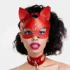 2021 Halloween Fox Masks Couro Gato Ear Half Face Cosplay Anime Role Play Masquerade BDSM Fetish Pet Party Festival Acessórios