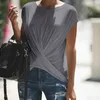 Irregular Women's T-Shirt Top Twisted Plus Size O-Neck Black T-Shirt Summer Short Sleeve Solid T Shirts Tops Ladies 210623