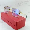 Óculos de Sol com Corte Diamante Masculino Oversized Square Designer Óculos de Sol Sem Aro Moda Vintage Sombras Óculos para Mulheres Gafas De Sol