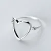 Cluster Rings Real 925 Sterling Silver Simple Heart Shape Geometric Hollow Zircon Open Party Fine Charming Jewelry Trendy Gift For Women