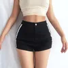 Svart hög midja bomullsspandex med blixtlås Summer Woman Shorts Causal Ladies Mini för strandkvinnor