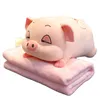 Kawaii Pluszowe zabawki śpi Świnia Zwierząt Przejście Pluszowe Peluche Hamster Poduszki Plus Koc Kołdra Klimatyzacja Dziecko Zabawki 210728