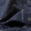Giacca corta scozzese blu scuro Cappotto stile coreano vintage sottile di grandi dimensioni Cappotto di lana a maniche lunghe casual Cappotti da motociclista outwear top chic 211014