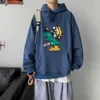 남자 Hodiesr 후드 스웨터 그래픽 Clothe 커플 느슨한 공룡 만화 트렌드 All-Match 홍콩 스타일 학생 자켓 210526