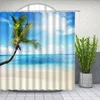 Shower Curtains Beach Coconut Tree Sea Wave Summer Ocean Scenery Bathroom Decor Home Bathtub Polyester Cloth Curtain Set