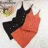 Korobov Neue sexy Rückenless Frauen Strickkleid Herbst Winter Chic Slim Verbandkleider Koreanische Büro Lady Single Breasted Kleid 210430