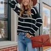 Striped Pullovers Women Sweaters Fashion Long Sleeve Round Neck Autumn Casual Loose Streetwear Female Knitted Sweater Tops 210513