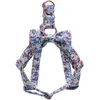 Cotton Spring Blue Flower Dog Harness with Bowtie and Basic Dog Leash Adjustable Buckle Pet Supplies 210712