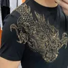 T-shirt Kısa Kollu Yaz Lüks Siyah Altın Rhinestones Alt Sosyal Kulüp Kıyafetleri Tee Gömlek Homme