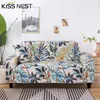 Nordic All-Inclusive Printed Elastic Leaves Pattern Sofa Cover Chaise Longue Single Double Three Seater Couch Living Room 211116