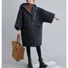 Abrigo con capucha cálido de invierno para mujer, prendas de vestir largas gruesas de gran tamaño para mujer, a cuadros para mujer 211216