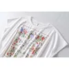 Fashion Wide Shoulder T-shirts Floral Printing Summer Woman Short Sleeve White Cotton Tops 210421