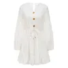 Långärmad polka dot vit klänning Kvinnor Sexig Backless Short High Fashion Mesh Tulle Höst Vinter Vestidos 210427