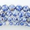 WOJIAER Natural White Dot Blue stone Round Beads For Jewelry Making Charm Bracelet 6 8 10 12mm BY913