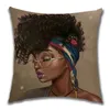 Bela África Princesa Princesa Travesseiro Decorativo Arte Pintura A óleo Sofá lance de linho Linho Africano Lifestyle Home Coxim Capa Lle11404