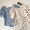 Корейский шик квадратный воротник принт шифоновая рубашка женщина летом слойки с коротким рукавом женская блузка сладкое цветочные женские топ блюса 14355 210521