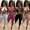 Rahat Katı 2 Parça Set Kadın Yaz Seksi Bandaj Halter Kırpma Üst + Kalem Pantolon Bodycon Parti Clubwear Iki Parçalı Set Outfits Y0625