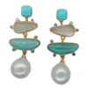 Yygem Natural Geometric Turquoise Ite Prehnite White Pearl Stud Earrings Gold Fill Office Style for Women269D