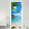 Пляж Вид на море Дверная наклейка 3D ПВХ самоклеящиеся водонепроницаемые обои паста гостиная ванная комната наклейки наклейки наклейки туалет двери 210317