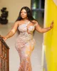 Aso Ebi Style Dentelle Sirène Robes De Soirée Une Épaule 2022 Sexy Ivoire Nude Voir À Travers Plus La Taille Afrique Femmes Robe De Bal Cristaux Perles Occasion Spéciale Robes De Soirée