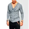 IceLion Spring T shirt Men Fashion Fold Design Solid T-shirt Long Sleeve Hip Hop Streetwear Slim Fit Men's Tshirt Tops 210706