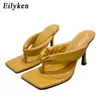 Eilyken nouveau été pantoufles femmes Clip orteil bande étroite tongs talons hauts mode diapositives chaussures dames sandales taille 42wethwihg