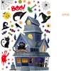 Festive Party Fournitures Halloween Haunte House Sorit Jumpkin Lanterne Lanterne Ghost Bat Autocollants statiques Double face Stickers Adhésif Sticker Verre Peinture