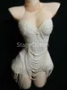 Women's Jumpsuits & Rompers Full Pearls Bodysuit Costume Outfit Female Dancer Performance Leotard Nightclub Party Sexy Clothi240n