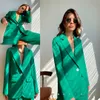 Leisur Green Celebrity Women Blazer Byxor Passar Lossa Office Lady Formell Party Prom Jacka Red Carpet Outfit Coat (Jacka + Byxor)