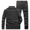 2021 Nya Män Casual Slim Black Jacket och Jeans Mäns kostymer Vår Höst Män LAPEL Långärmad denimjacka + Jeans 2st Set G1217