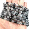 Hela facetterade svarta rutilerade kvarts 100% lösa naturliga runda stenpärlor för smycken som gör DIY armband 6/8 / 10mm 15 ''