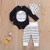 0-12M Autumn born Infant Baby Boy Clothes Set Letter Romper Striped Pants Outfits Cute Costumes 210515