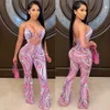 LS6346 European and American women's Jumpsuits sexy backless skinny bandage printed bodysuits