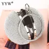 Sliver Mini Clutch Round Handbags Purse Rhinestone Evening Night Ladies Hand Party Wedding Luxury Women Bags Designer