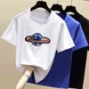 Wwenn Verão Camiseta Mulheres Tops Kawaii Lantejoulas Tshirt Roupas Coreanas Manga Curta Casual Algodão Branco Camiseta Femme 210507