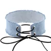 Denim Jeans Wide Choker Necklaces Gothic Lace Bandage Adjustable Necklace Neck band Collar Women Girls Fashion Jewelry