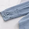 Elegante abbigliamento da ufficio Camicette da donna in denim Colletto con papillon Manica lunga Asimmetria Camicie femminili Blusas Chic Top 210430