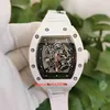 KV Maker Topkwaliteit Horloges 49mm x 42mm R M 055 Skeleton White Ceramic Bezel Transparent Hand-Winding Mechanical Automatic Mens Herenhorloge Horloges