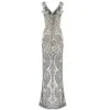 Fashion Chic Silver Sequin Ruffle Design V-Neck Backless Celebrity Party Club Maxi Long Dress 210525