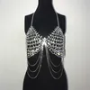 Sier Shiny Rhinestone Two Piece Set Tassel Low Cut Backless Grid Crop Top Diamonds Sexy Hot Panty Women Party Matching Sets Q0527