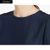 Lilysilk silke blus kvinnor toppskjorta kortärmad tee damer ren natur mulberry rund krage knapp slits tillbaka stängning elegant 210317