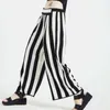 Lente gestreepte losse wijde beenbroek casual design elastische taille vrouwen broek eenvoudige vintage femme pantalon 13A217 210525