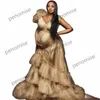 V Neck Pregnant Women's Prom Dress Maternity Ruffles Robes for Photo Shoot or baby shower Luxury Plus Size Gowns